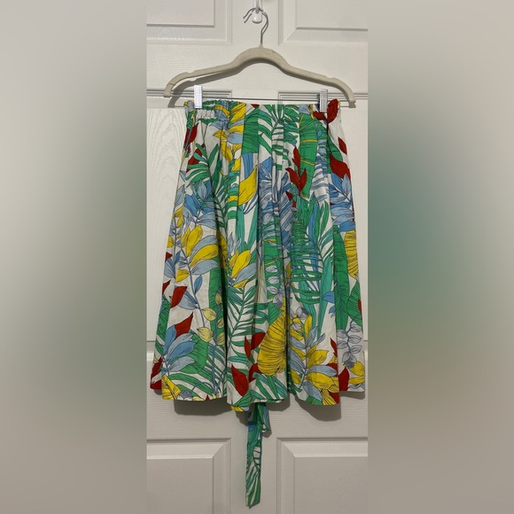 Zara Green Tropical Print Paper Bag A-Line Midi - Picture 2 of 6